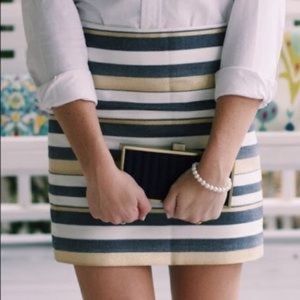 J Crew Shiny Striped Mini Skirt Gold/Navy/Crewm